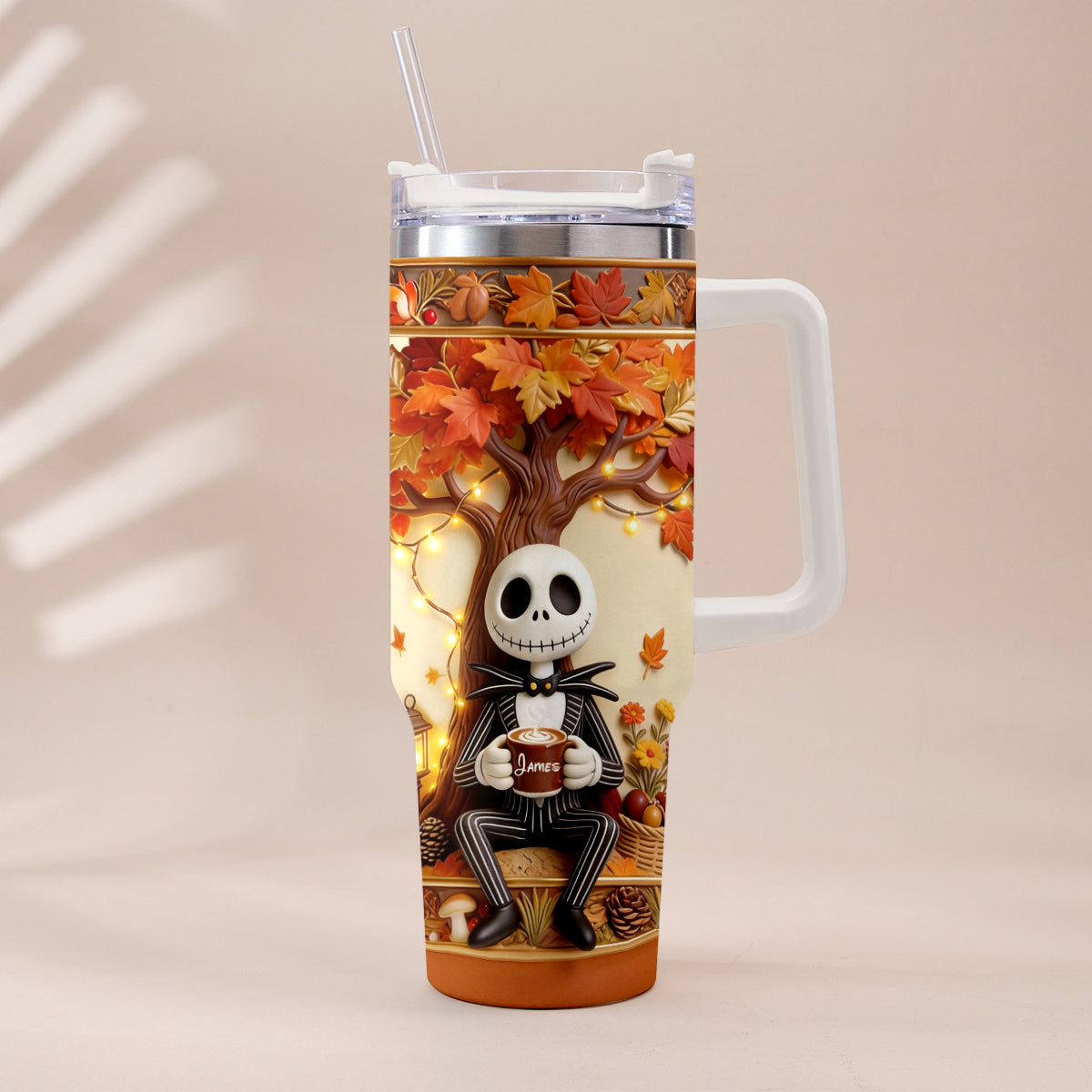Fall Vibes - Personalized Nightmare Tumbler With Plush Charm
