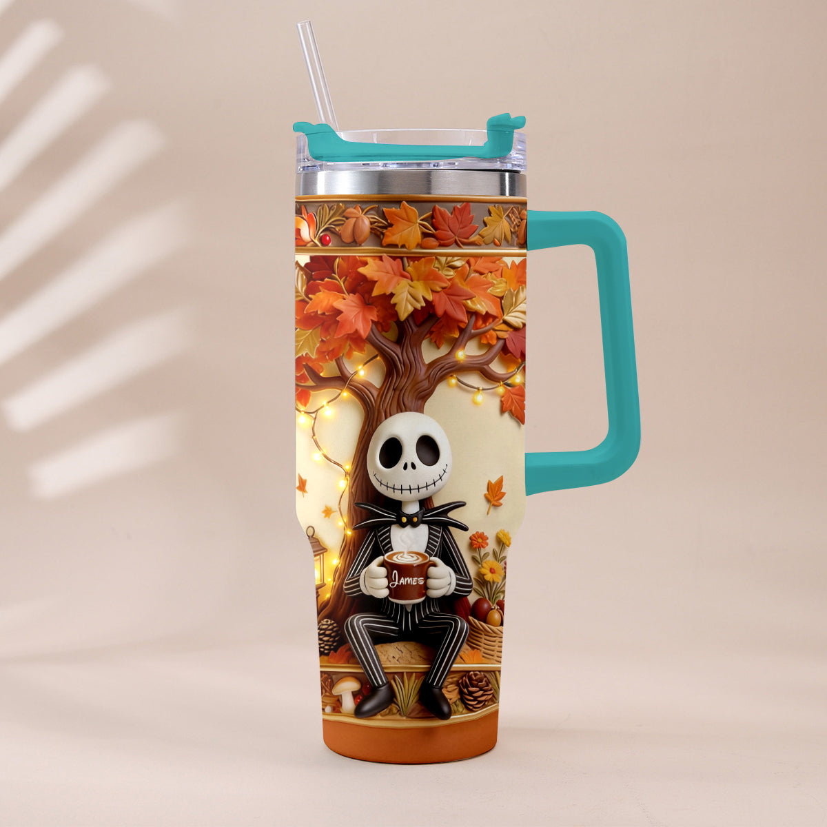 Fall Vibes - Personalized Nightmare Tumbler With Plush Charm