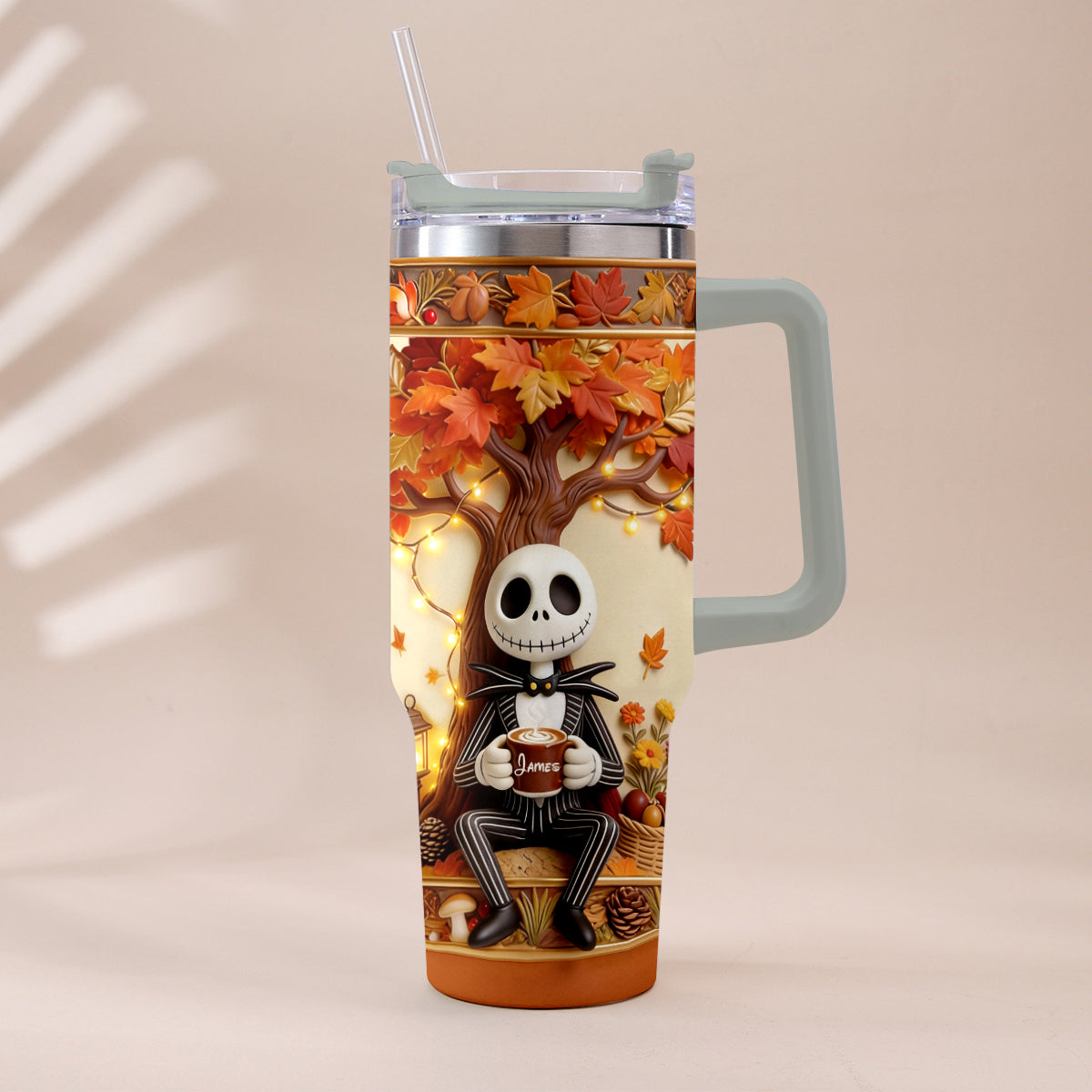 Fall Vibes - Personalized Nightmare Tumbler With Plush Charm