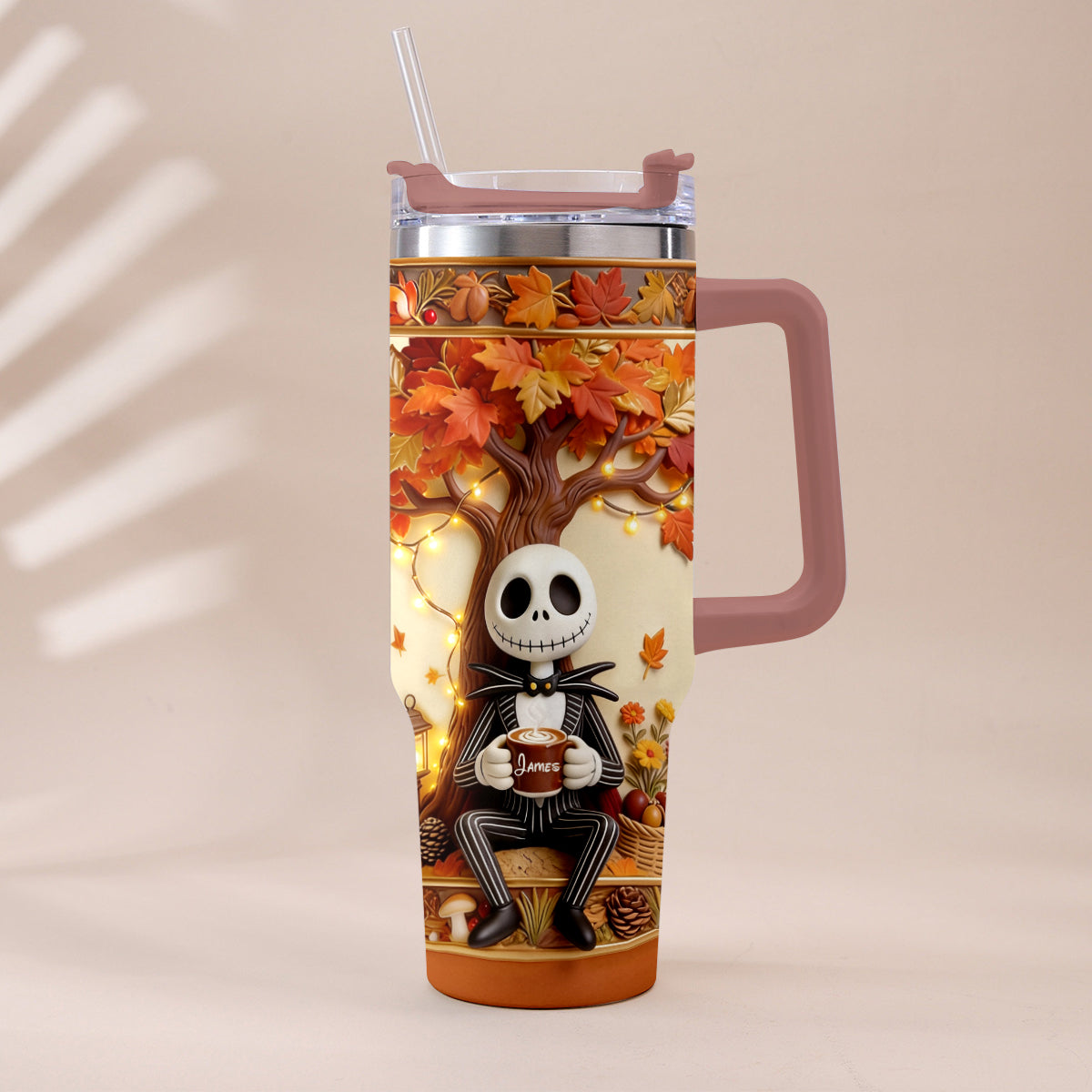 Fall Vibes - Personalized Nightmare Tumbler With Plush Charm