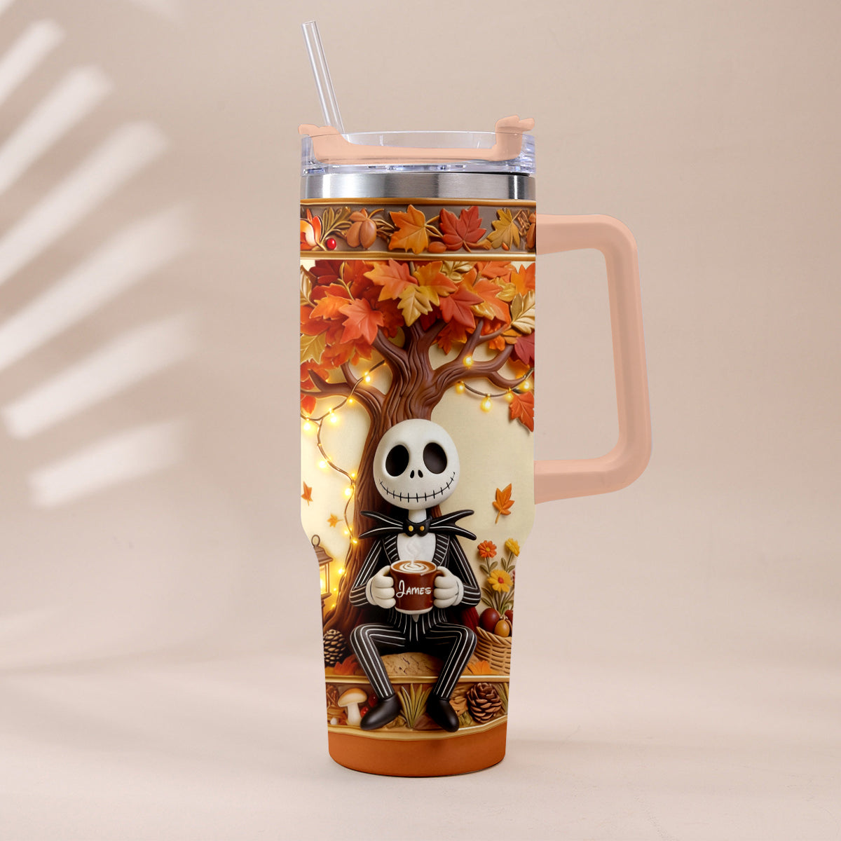 Fall Vibes - Personalized Nightmare Tumbler With Plush Charm
