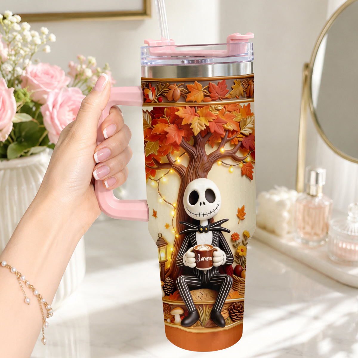 Fall Vibes - Personalized Nightmare Tumbler With Plush Charm