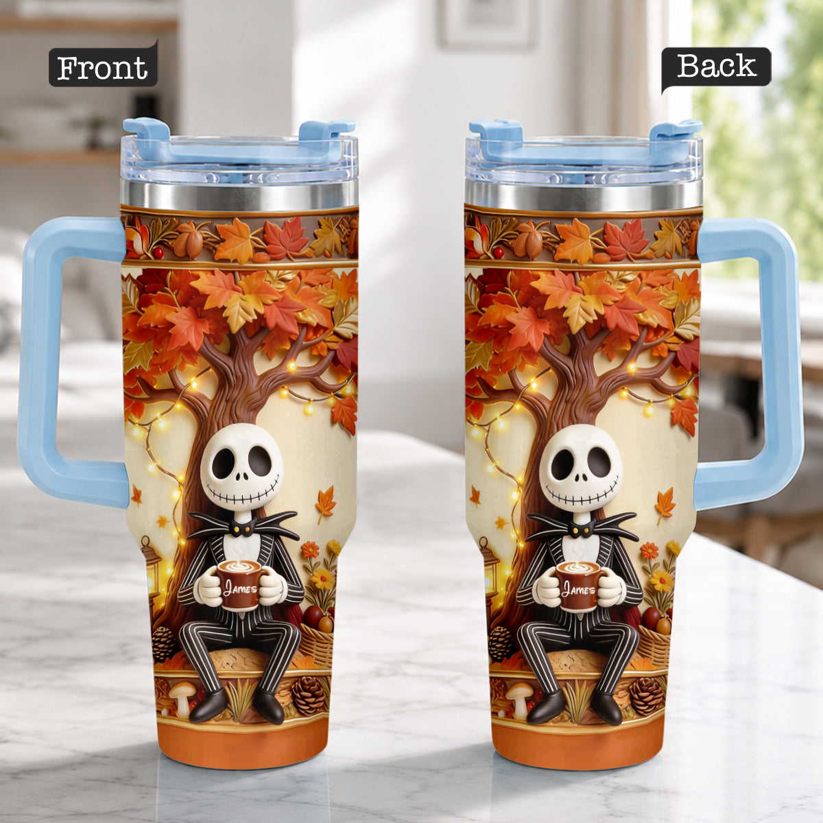 Fall Vibes - Personalized Nightmare Tumbler With Plush Charm