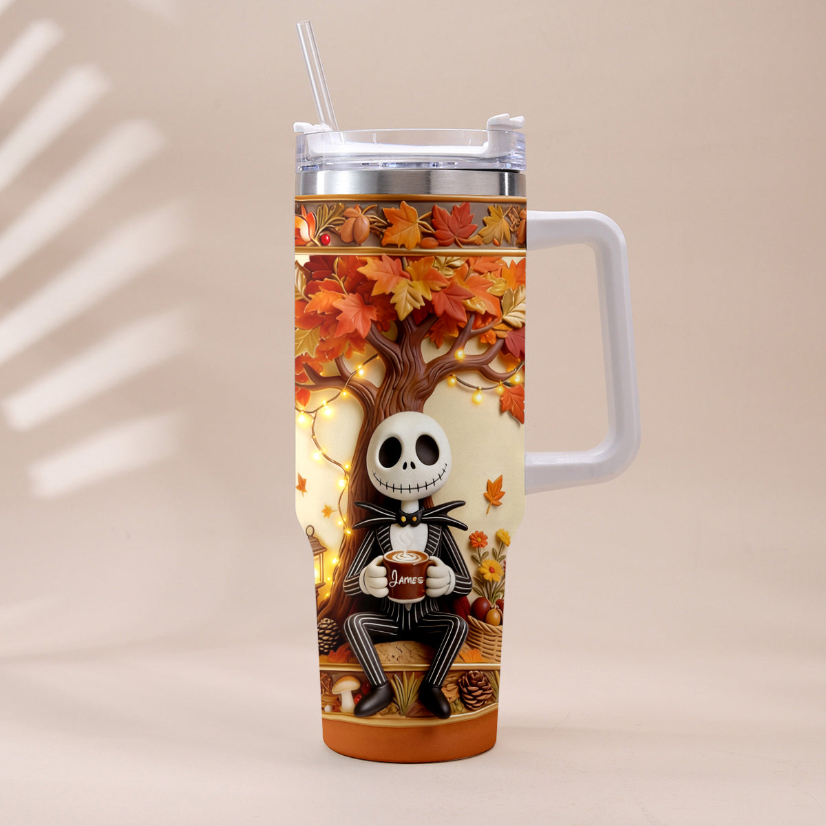 Fall Vibes - Personalized Nightmare Tumbler With Plush Charm