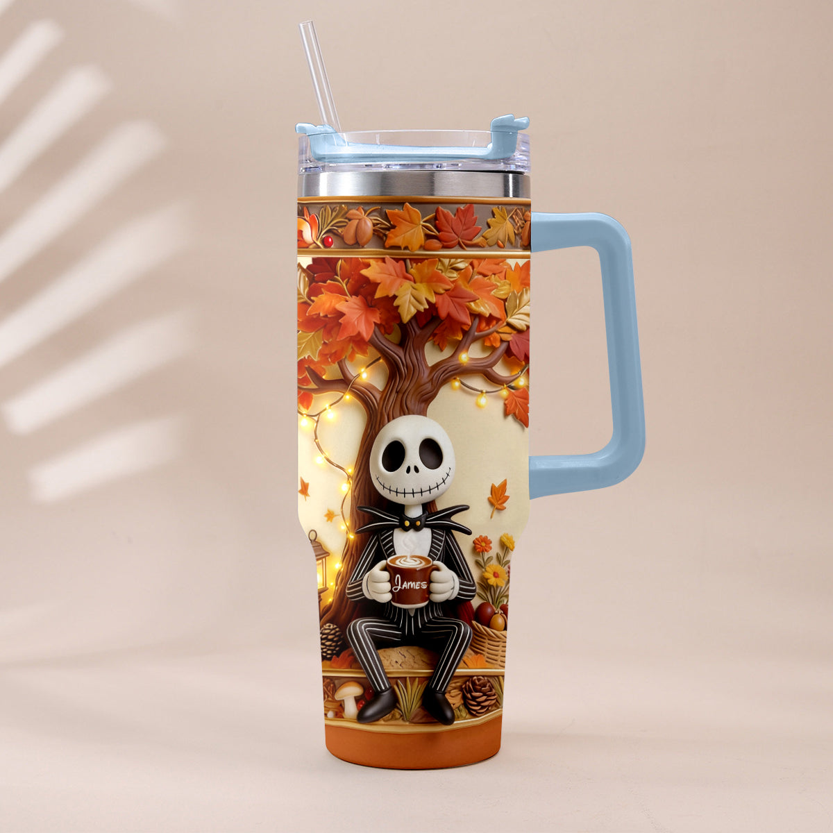 Fall Vibes - Personalized Nightmare Tumbler With Plush Charm