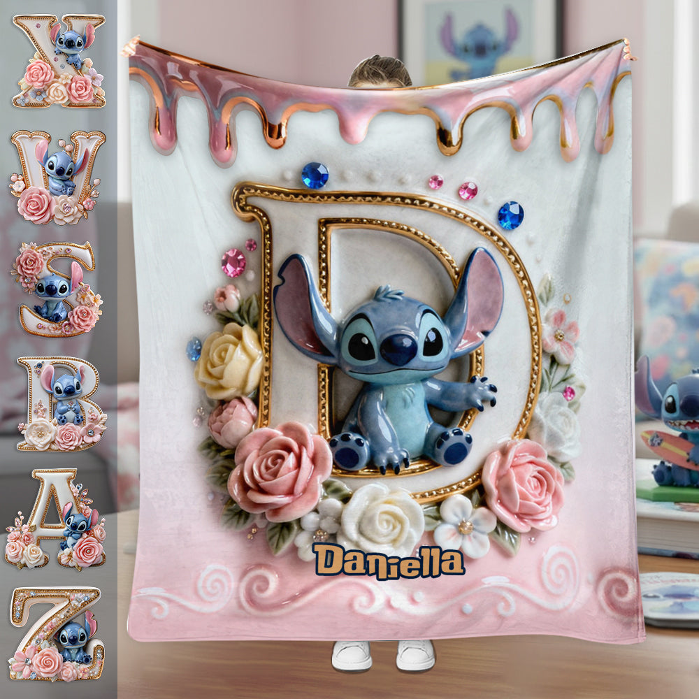 Custom Alphabet For Blue Monster Lover - Personalized Ohana Blanket