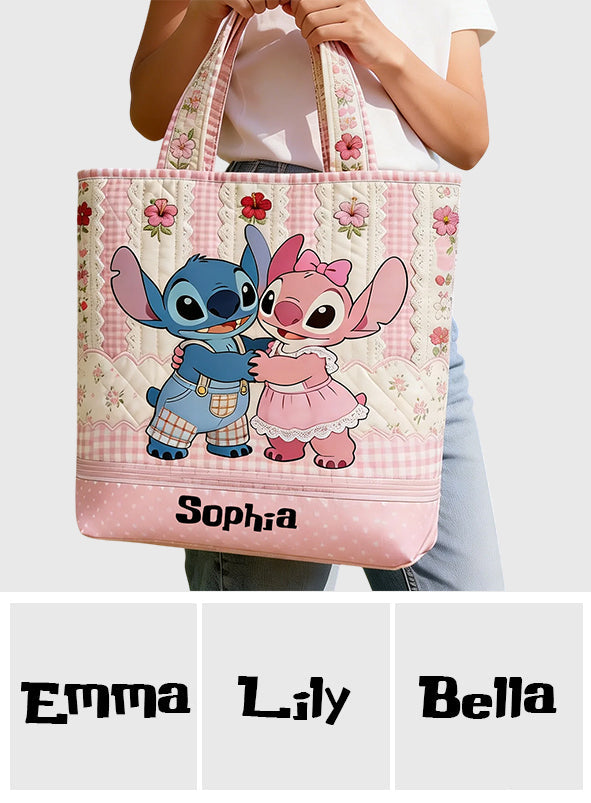 Cute Cartoon Monster - Personalized Ohana Quilted Tote Bag