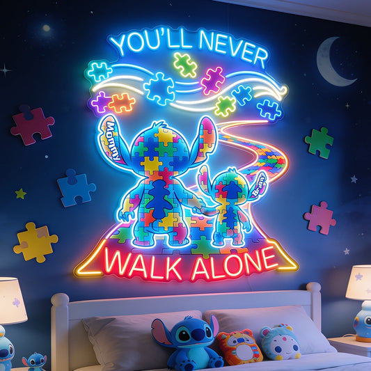 You'll Never Walk Alone - Personalized Autism Awareness Neon LED Light Sign