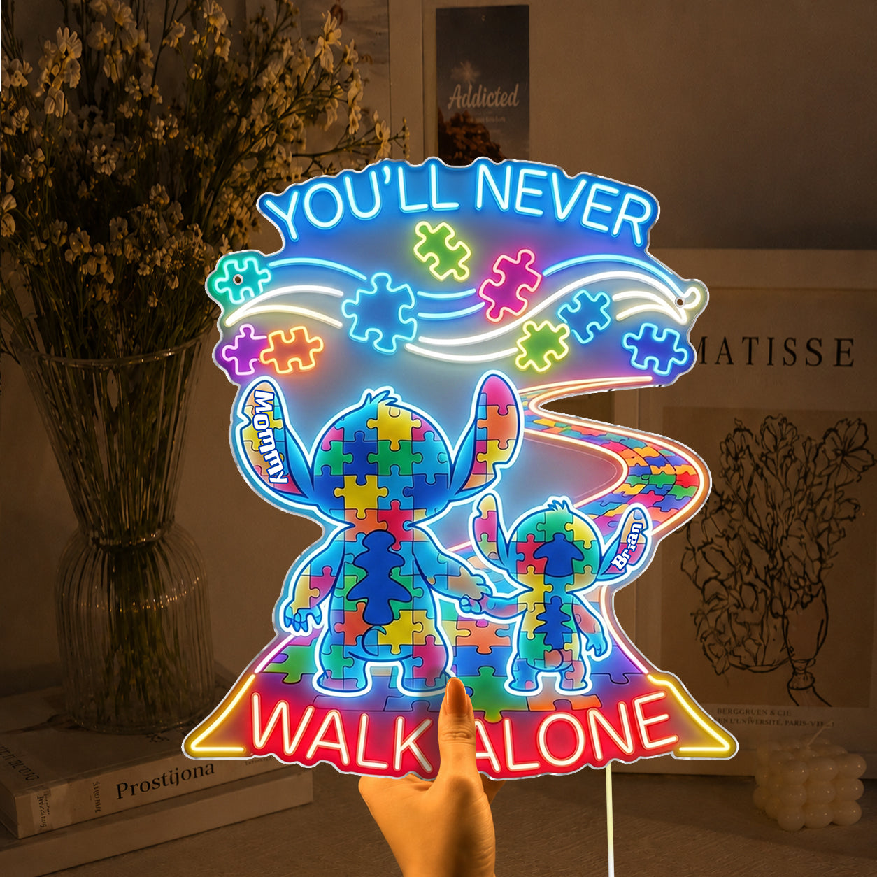 You'll Never Walk Alone - Personalized Autism Awareness Neon LED Light Sign