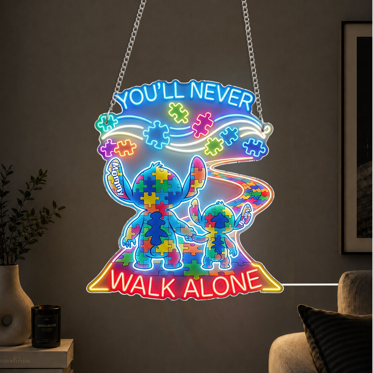 You'll Never Walk Alone - Personalized Autism Awareness Neon LED Light Sign
