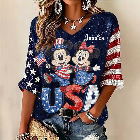 Red, White & Magical - Personalized Mouse Fully Printed V-Neck T-Shirt