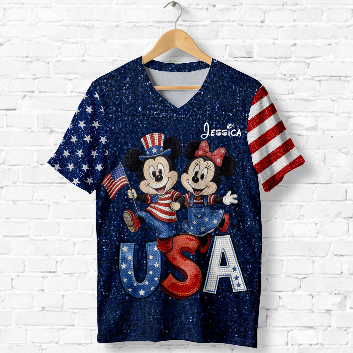 Red, White & Magical - Personalized Mouse Fully Printed V-Neck T-Shirt
