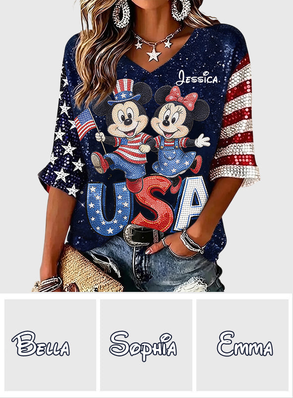 Red, White & Magical - Personalized Mouse Fully Printed V-Neck T-Shirt