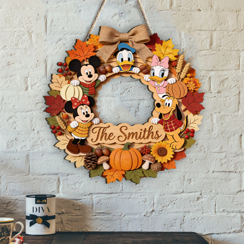 Hello Fall - Personalized Mouse Custom Shaped Wood Sign