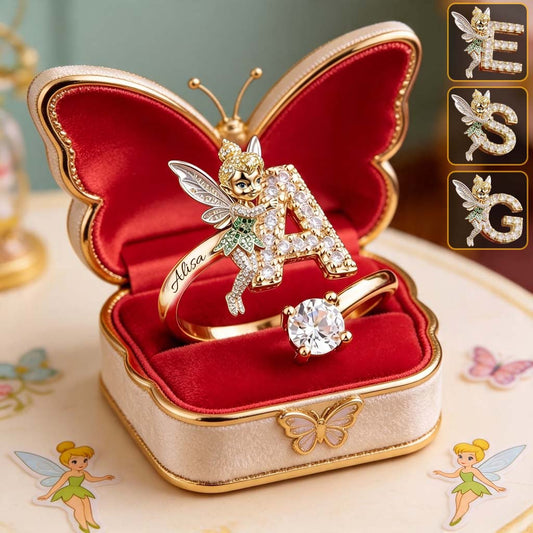 Fairy Holding Love Letter - Personalized Flying Fairy Adjustable Shaped Ring