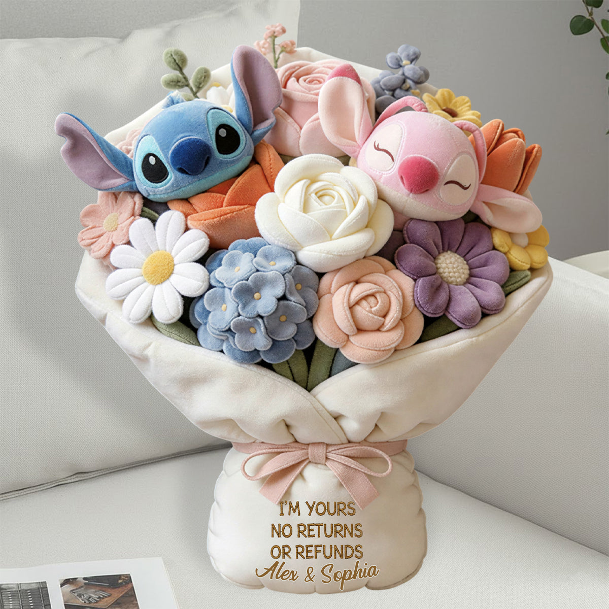 I'm Yours No Returns Or Refunds Lovely Bouquet - Personalized Ohana Faux Fur Shaped Pillow