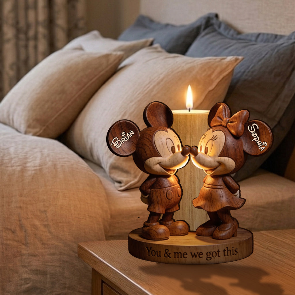 You & Me Mouse Couple - Personalized Mouse Custom Shape Wooden Candle Holder