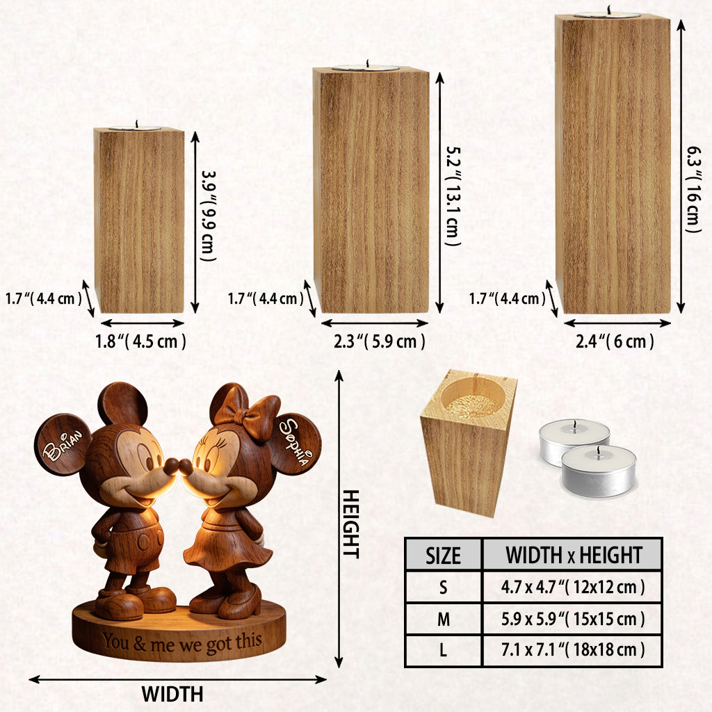 You & Me Mouse Couple - Personalized Mouse Custom Shape Wooden Candle Holder