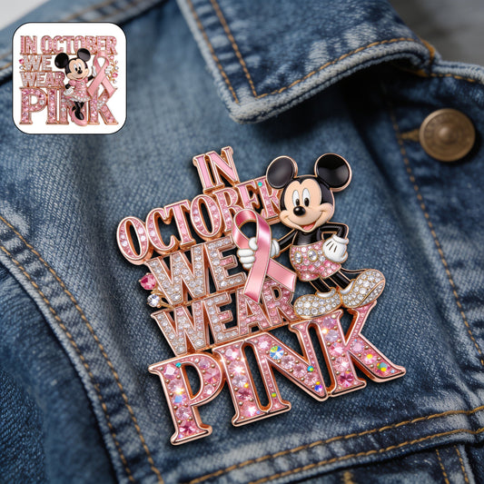 In October We Wear Pink - Personalized Breast Cancer Awareness 3D Embossed Enamel Pin