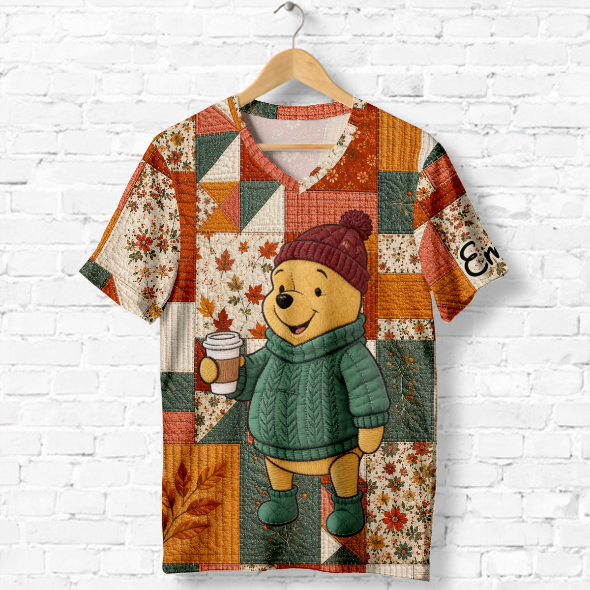 Honey Bear, Autumn Vibes - Personalized Yellow Bear Fully Printed V-Neck T-Shirt
