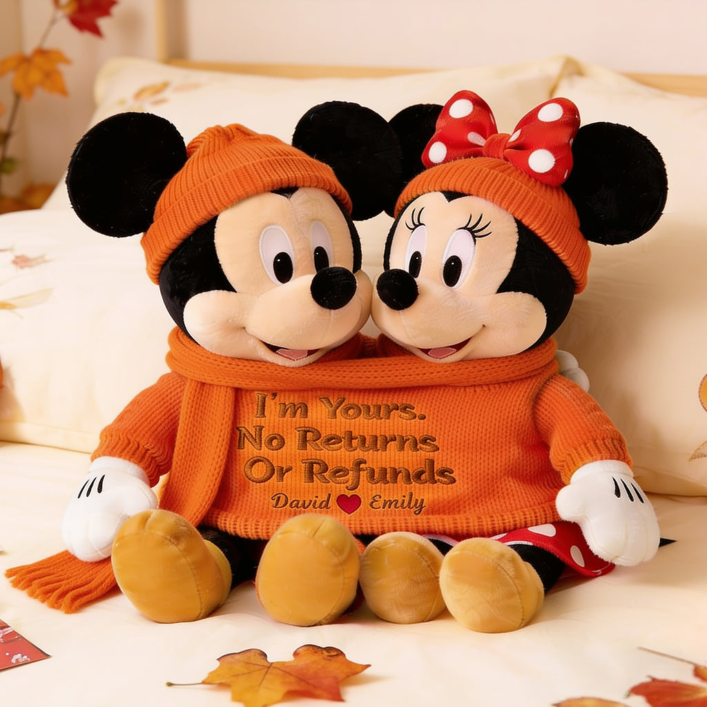 Cartoon Mouse Couple - Personalized Mouse Faux Fur Shaped Pillow