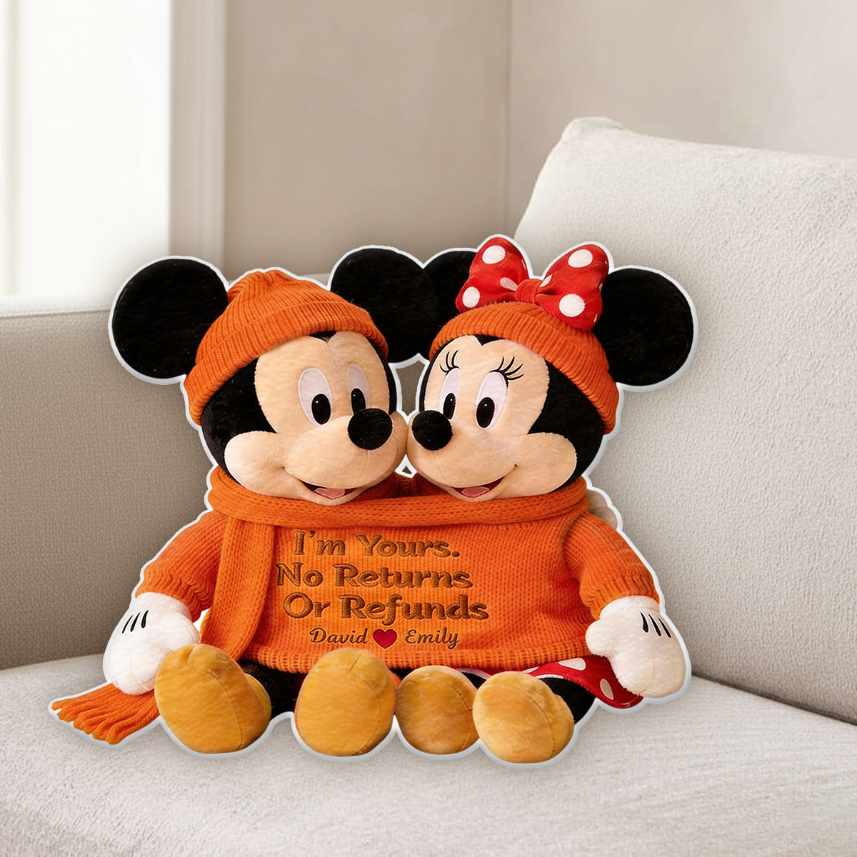 Cartoon Mouse Couple - Personalized Mouse Faux Fur Shaped Pillow