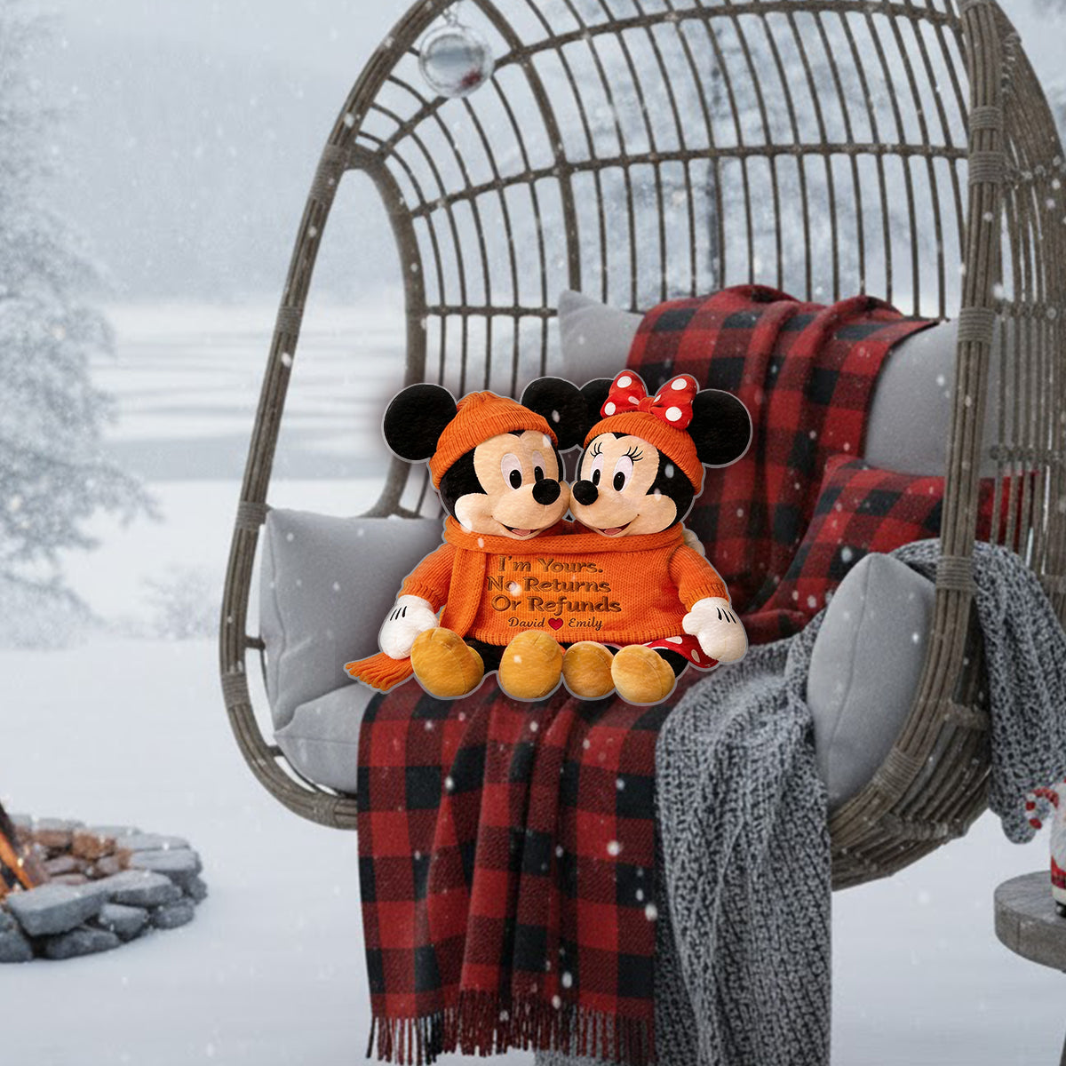 Cartoon Mouse Couple - Personalized Mouse Faux Fur Shaped Pillow