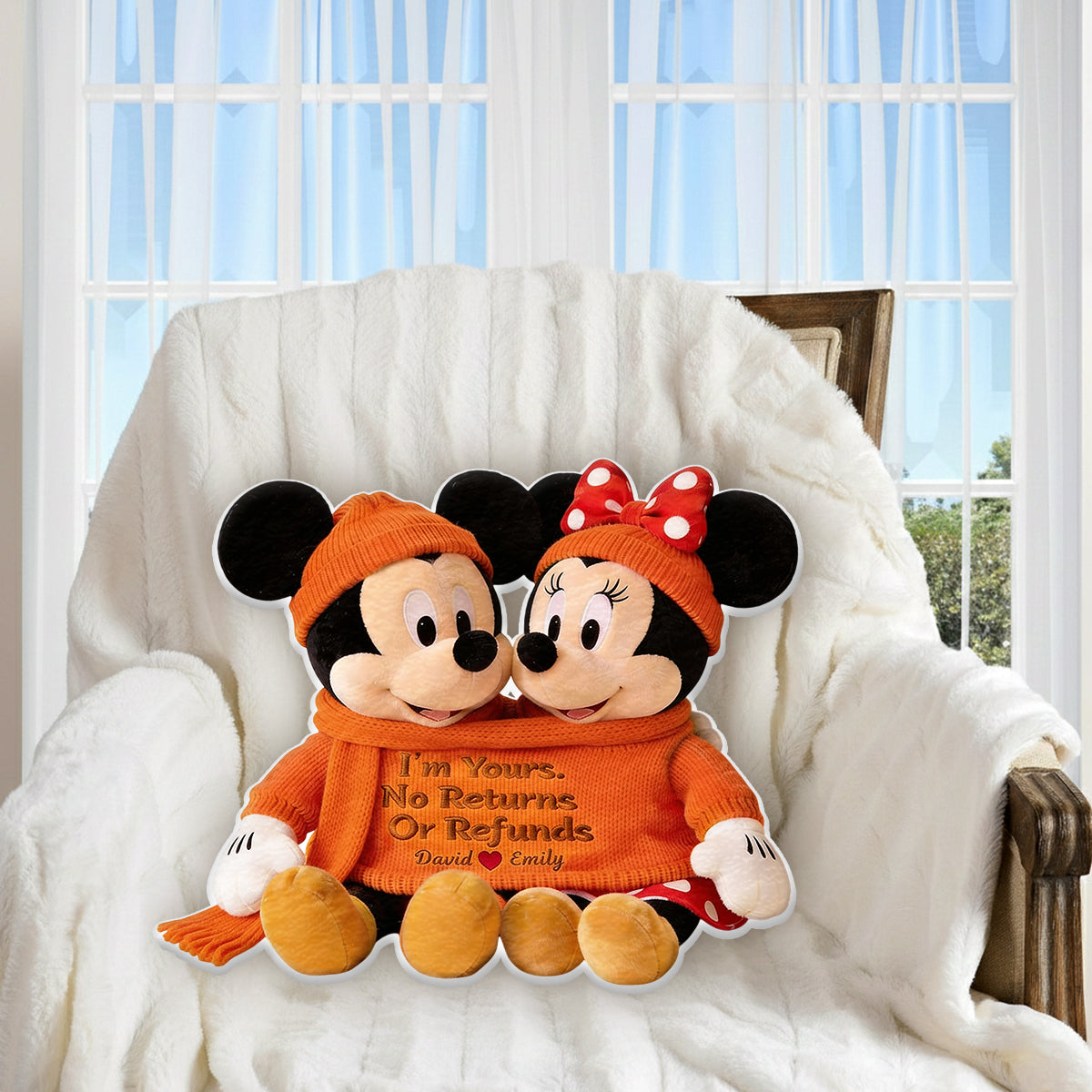 Cartoon Mouse Couple - Personalized Mouse Faux Fur Shaped Pillow