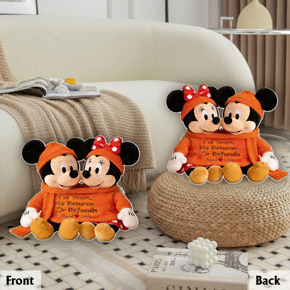 Cartoon Mouse Couple - Personalized Mouse Faux Fur Shaped Pillow