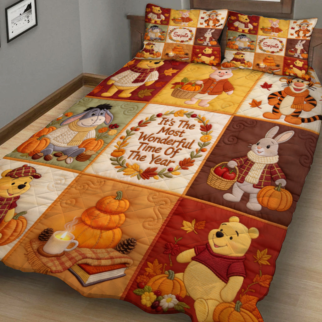 It's The Most Beautiful Time Of The Year - Personalized Yellow Bear Quilt Set