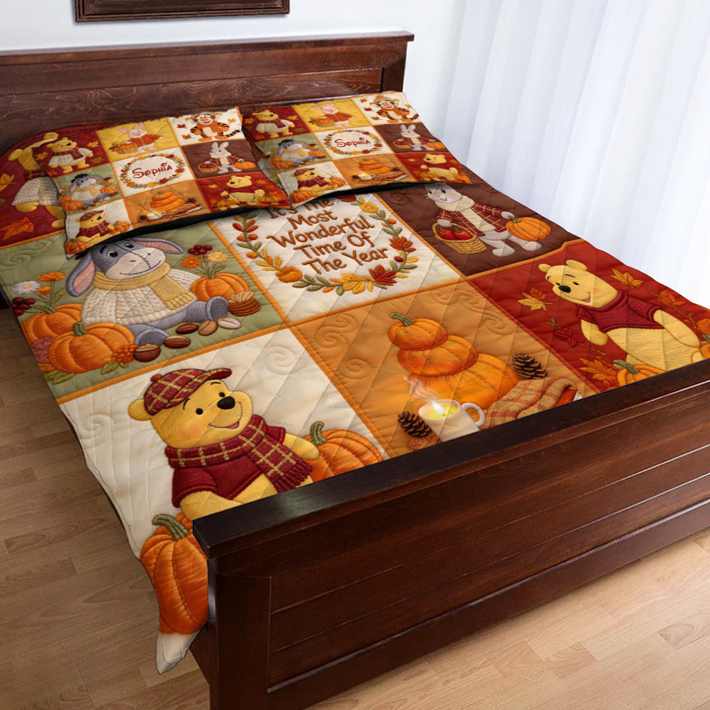 It's The Most Beautiful Time Of The Year - Personalized Yellow Bear Quilt Set