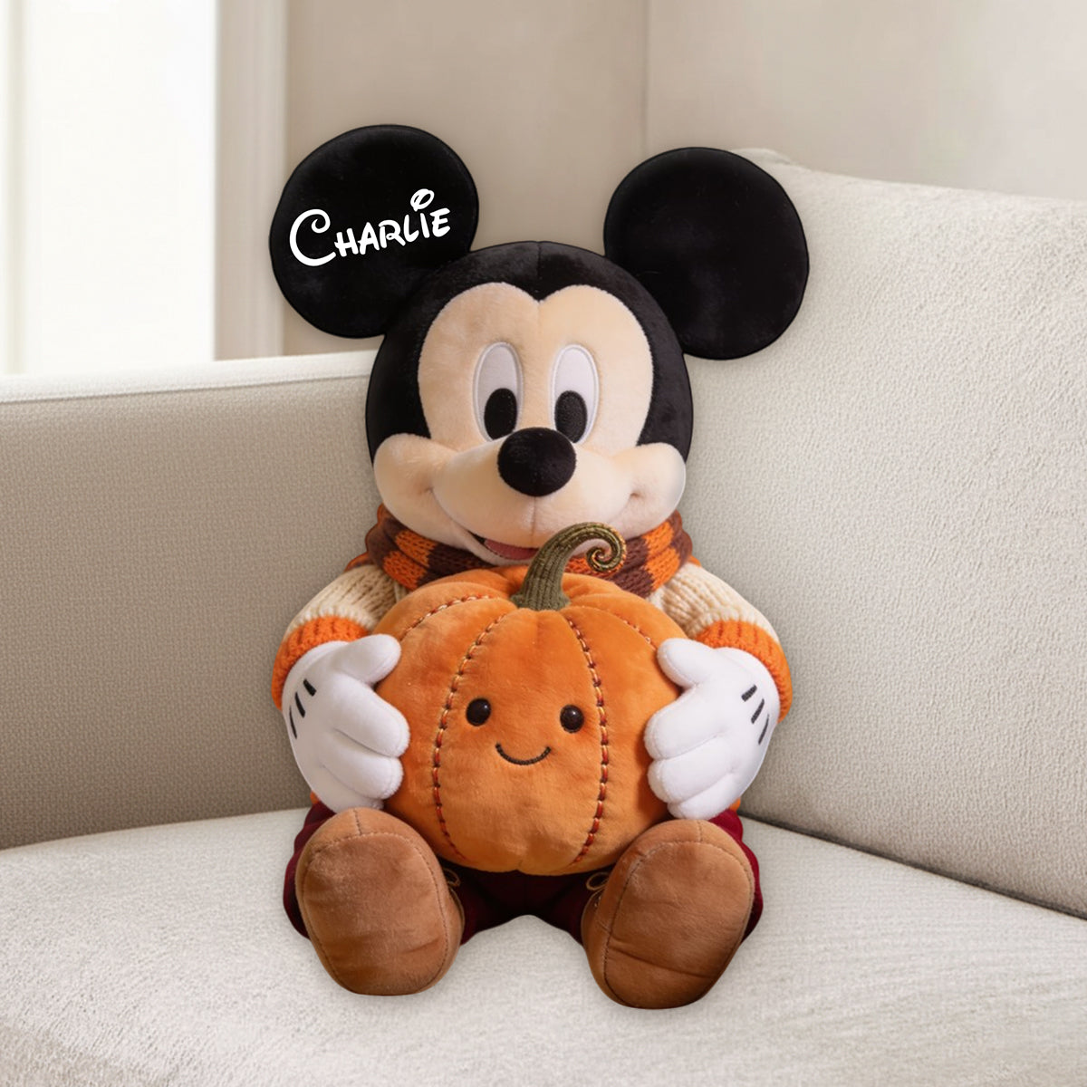 Autumn Pumpkin Cartoon Mouse - Personalized Mouse Premium Faux Fur Pillow