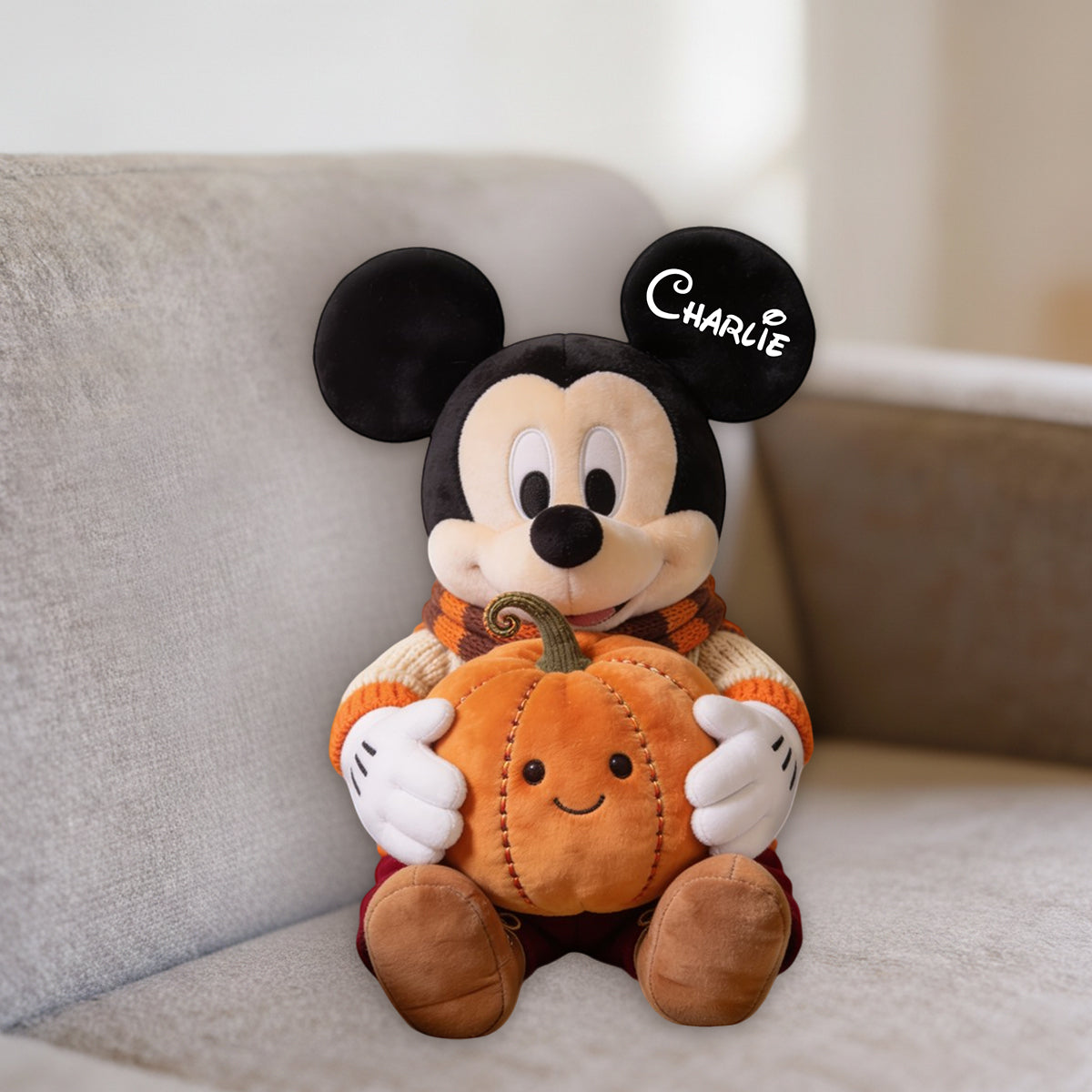 Autumn Pumpkin Cartoon Mouse - Personalized Mouse Premium Faux Fur Pillow