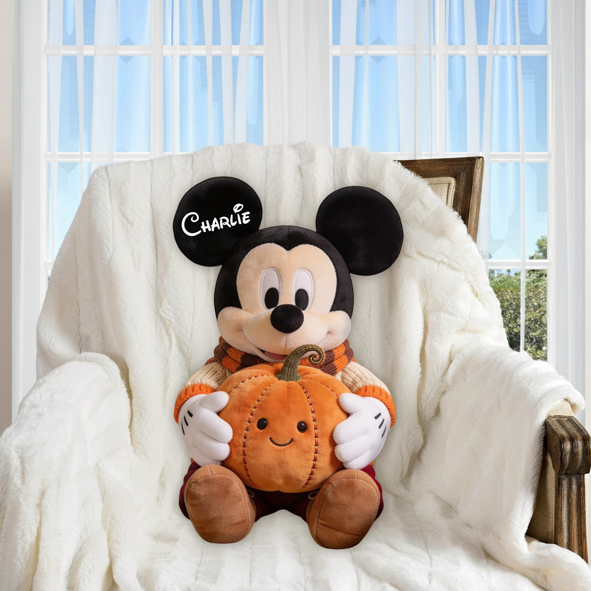 Autumn Pumpkin Cartoon Mouse - Personalized Mouse Premium Faux Fur Pillow