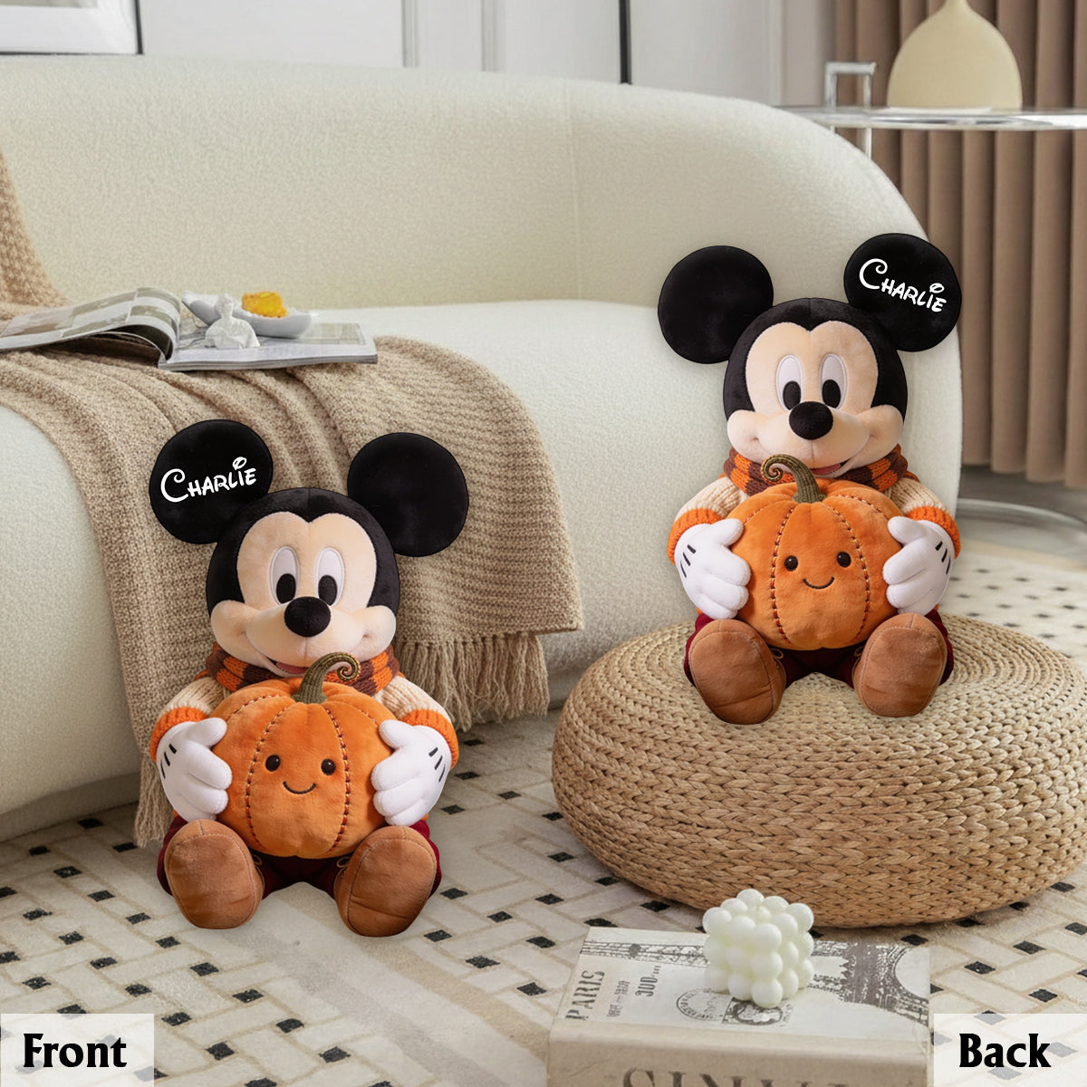 Autumn Pumpkin Cartoon Mouse - Personalized Mouse Premium Faux Fur Pillow