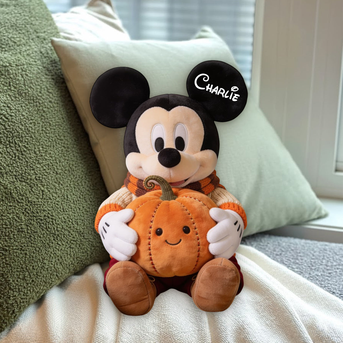 Autumn Pumpkin Cartoon Mouse - Personalized Mouse Premium Faux Fur Pillow