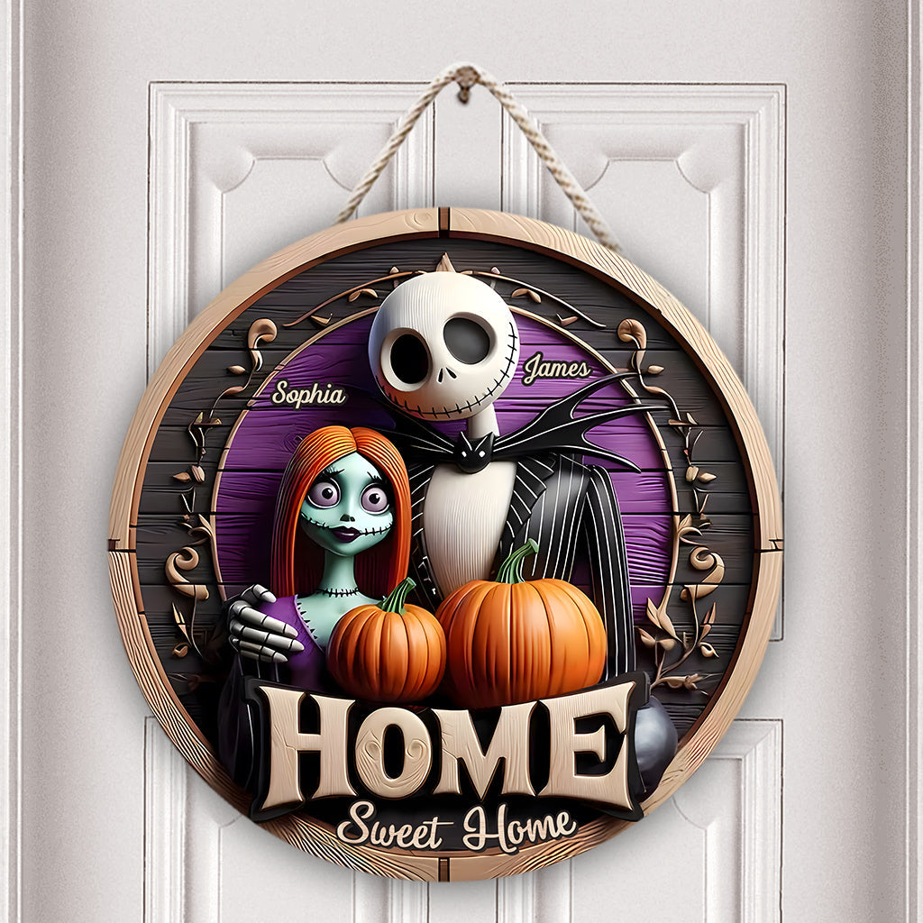 Home Sweet Home - Personalized Nightmare Round Wood Sign