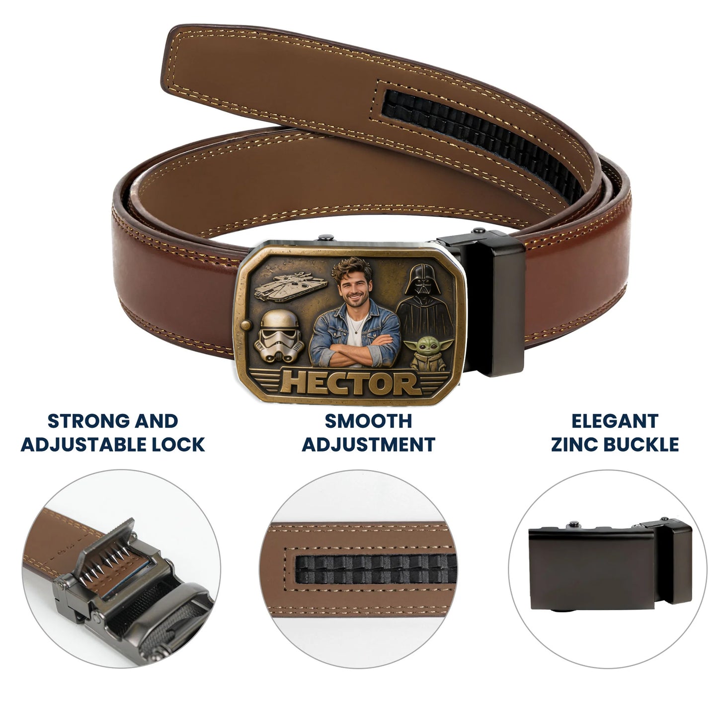 Custom Initial Name Letter The Force - Personalized The Force Leather Belt With Shaped Buckle