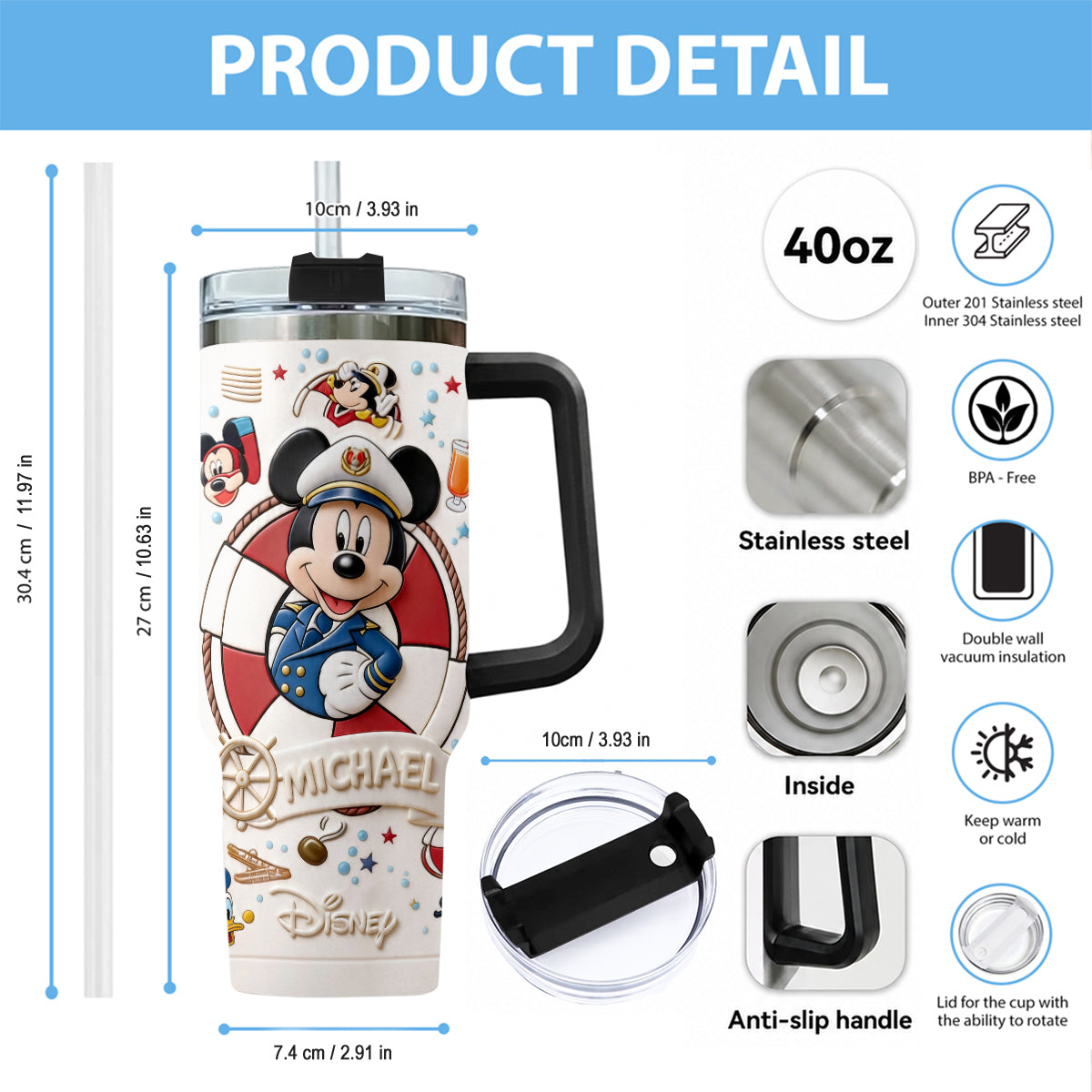 Let's Cruise - Personalized Disney Cruise Tumbler With Plush Charm