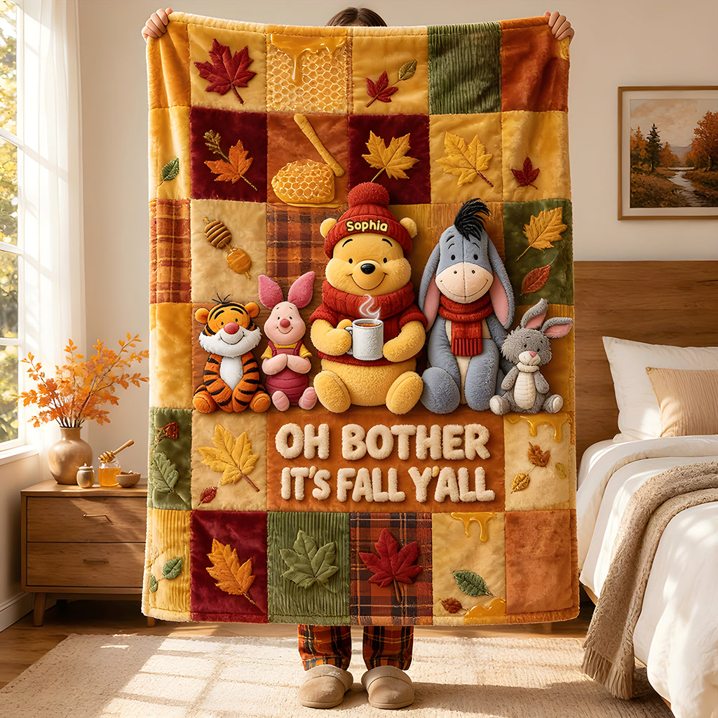 It's Fall Y'all Autumn Vibes - Personalized Yellow Bear Blanket