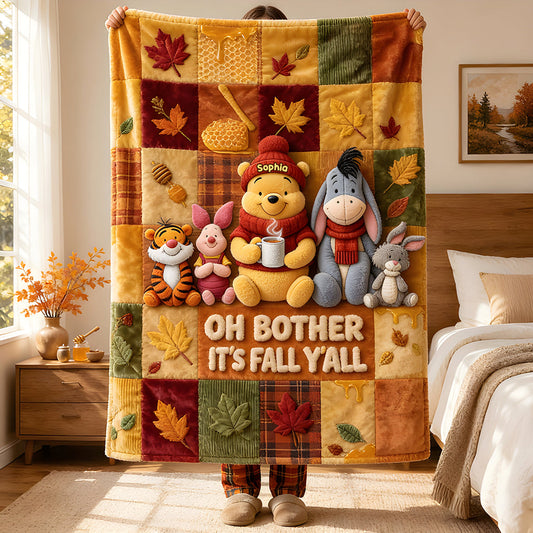 It's Fall Y'all Autumn Vibes - Personalized Yellow Bear Blanket