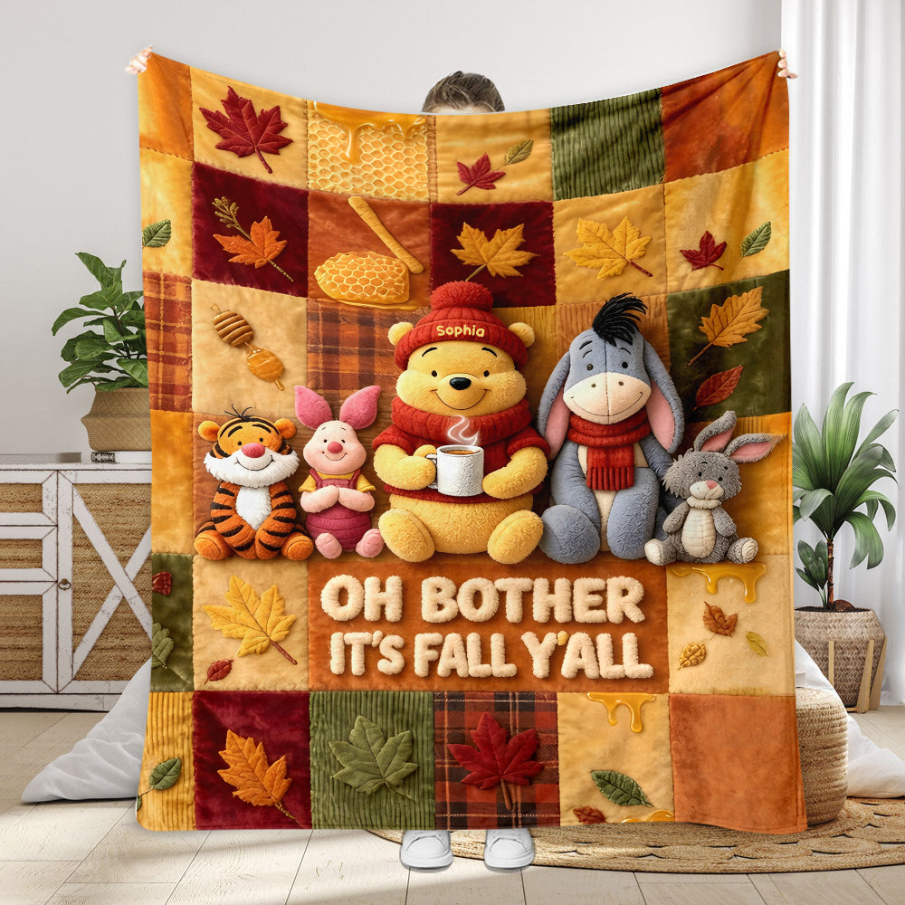 It's Fall Y'all Autumn Vibes - Personalized Yellow Bear Blanket