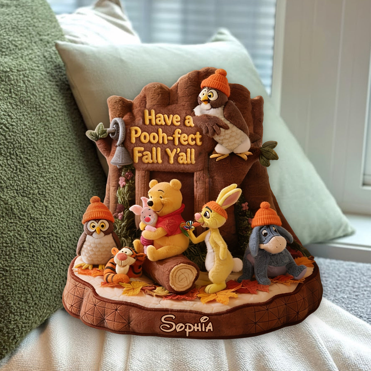 Honey Bear Autumn Vibes - Personalized Yellow Bear Premium Faux Fur Pillow