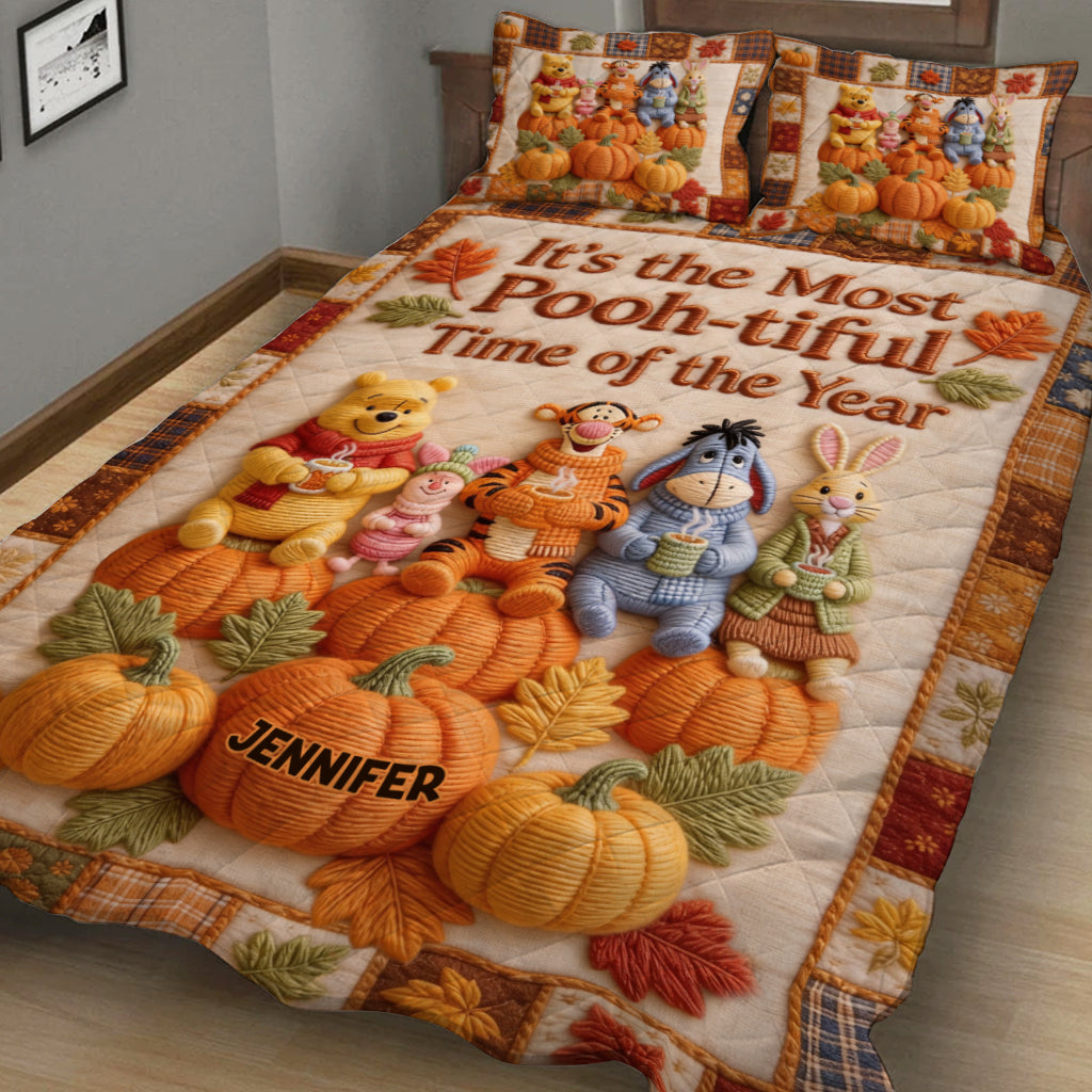Honey Bear Autumn Vibes - Personalized Yellow Bear Quilt Set