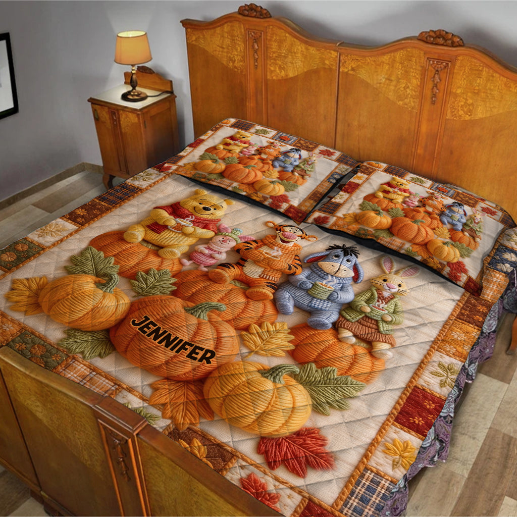 Honey Bear Autumn Vibes - Personalized Yellow Bear Quilt Set