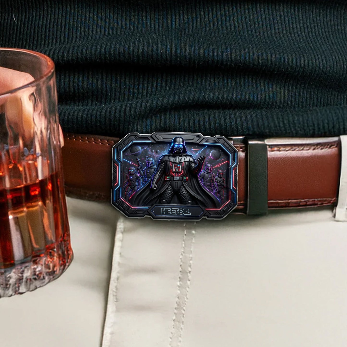 Dark Side - Personalized The Force Leather Belt With Shaped Buckle
