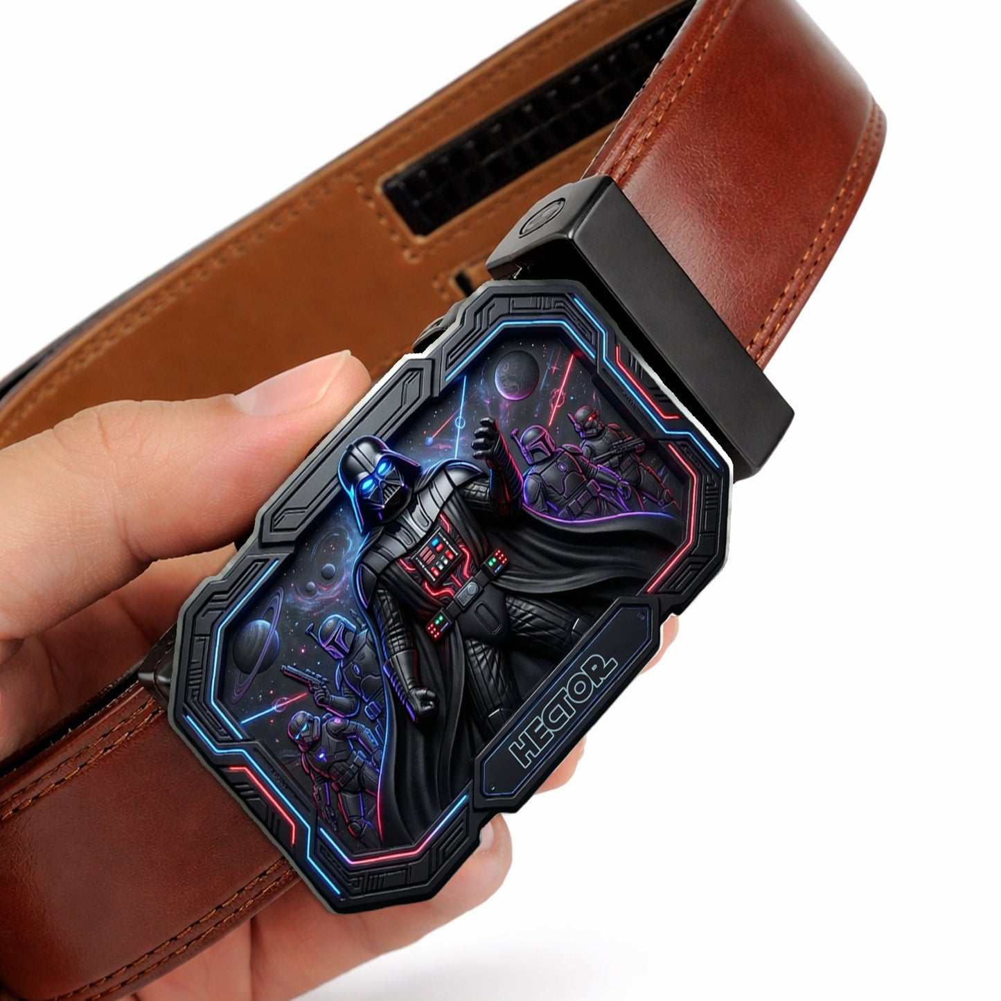 Dark Side - Personalized The Force Leather Belt With Shaped Buckle