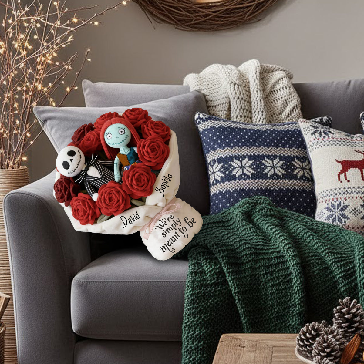 We're Simply Meant To Be - Personalized Nightmare Faux Fur Shaped Pillow