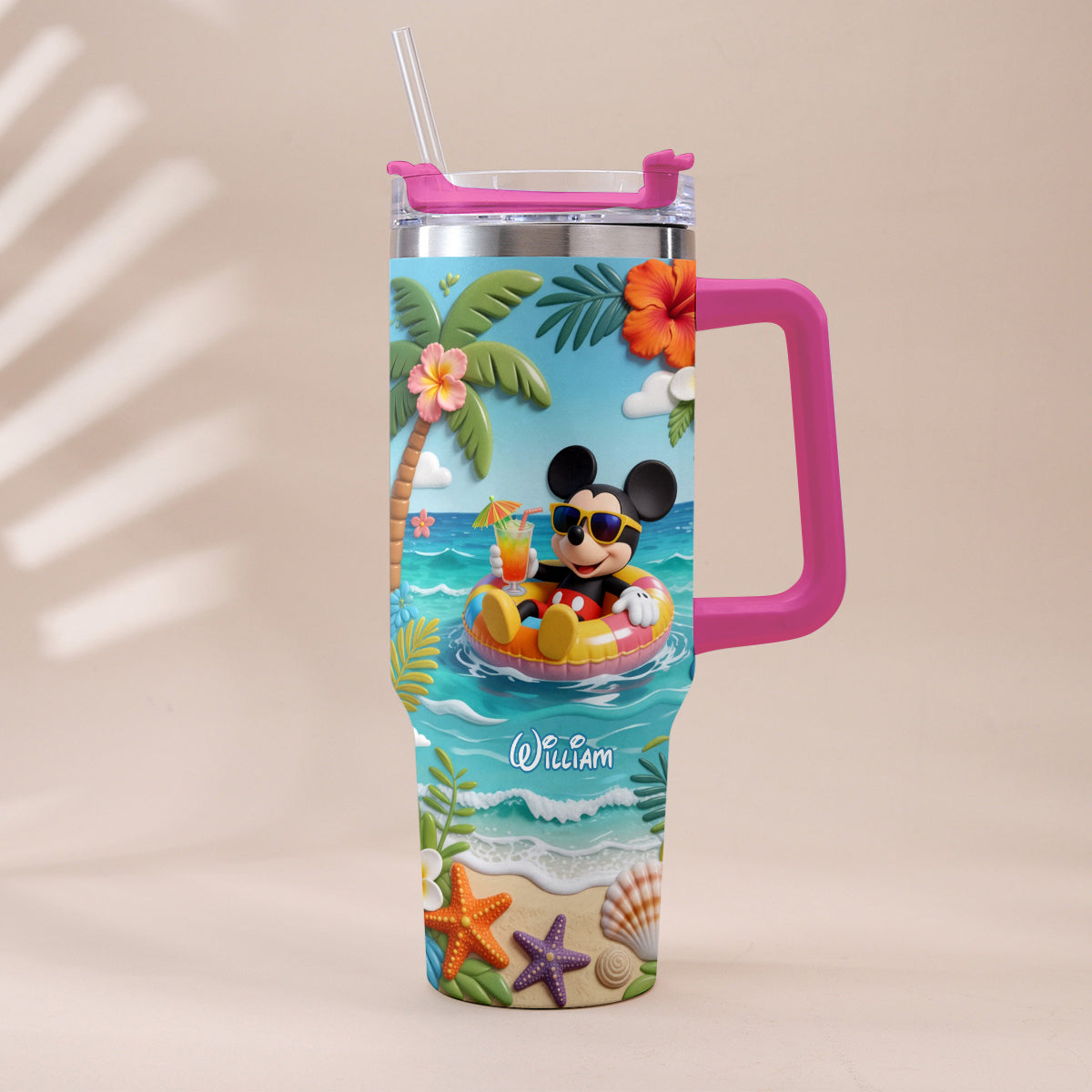 Summer Vibes Mouse Ears - Personalized Mouse Tumbler With Plush Charm