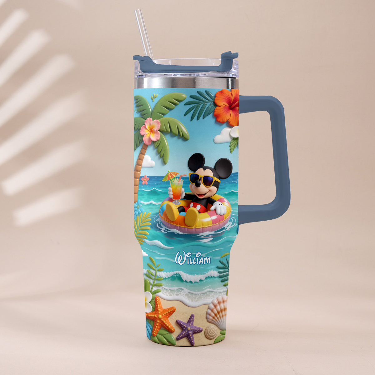 Summer Vibes Mouse Ears - Personalized Mouse Tumbler With Plush Charm